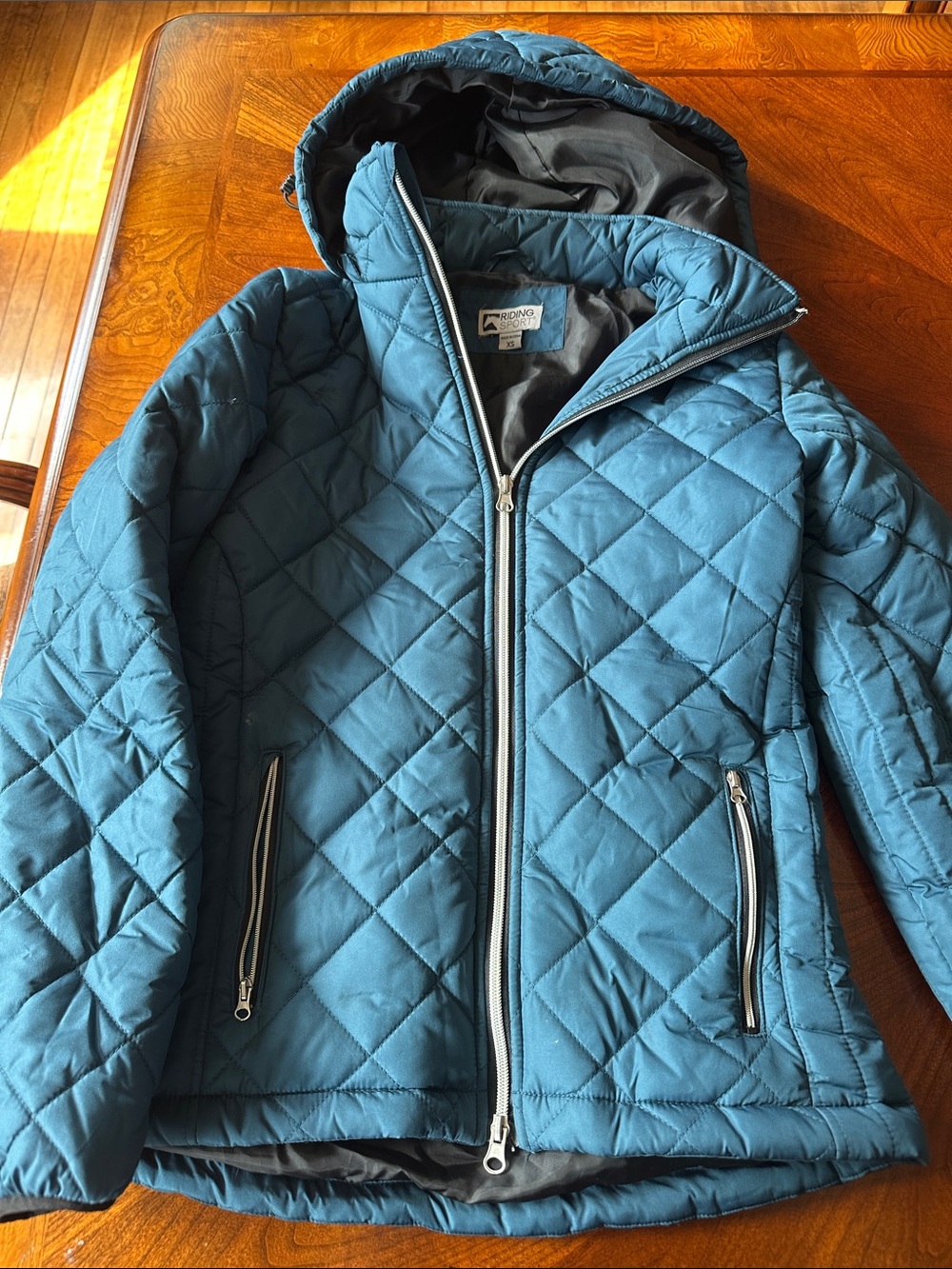 Quilted Hooded Puffer Riding Jacket in Teal - Women's jacket by Dover Saddlery